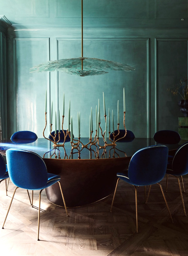 Dining room of West London house designed by Trilbey Gordon